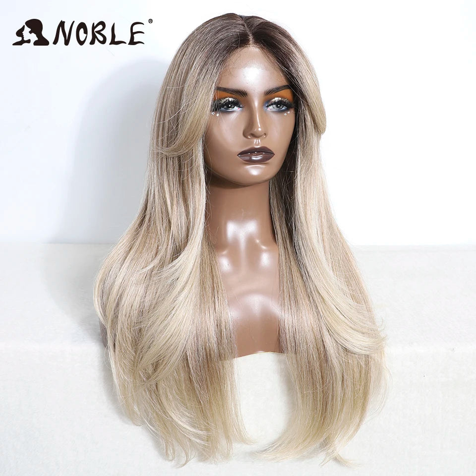 Noble Synthetic Lace Front Wig 26" Straight Ombre lace Wig  Cosplay White Wig Blonde Wigs For Women Lace Wig synthetic Lace Wig