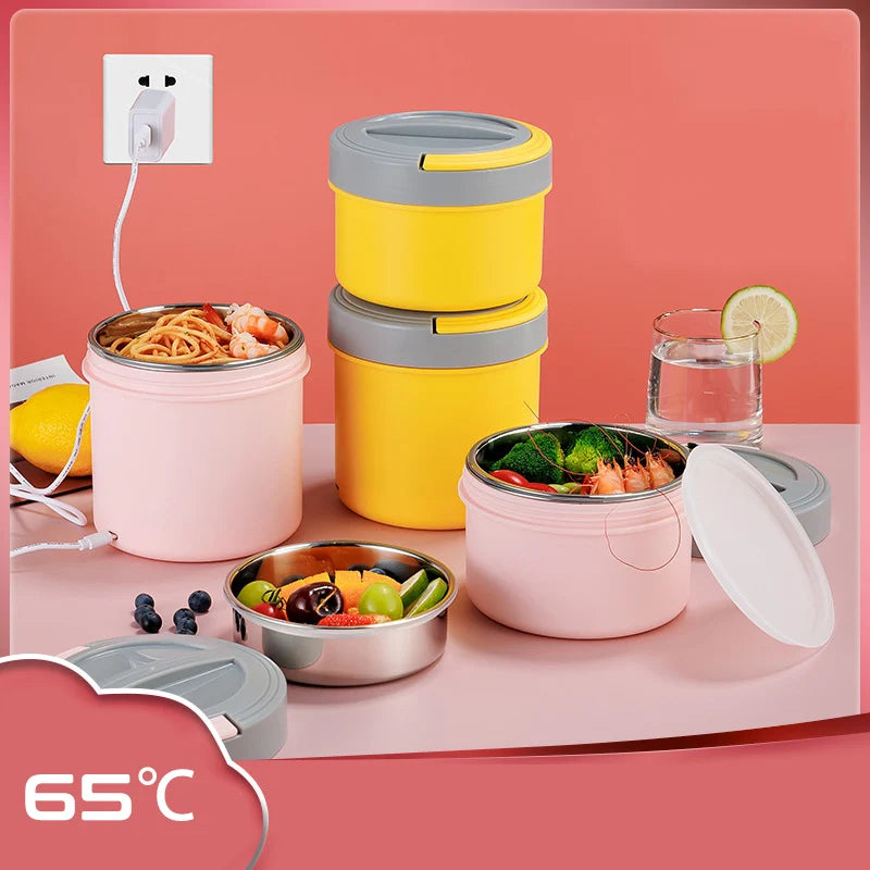 Electric Heated Lunch Box USB 1.2L Thermal Stainless Steel Bento Box 5V 12V 24V Car School Food Warmer Heating Container Heater