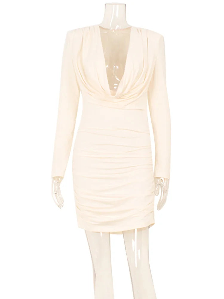 Mini Dress V-Neck Long Sleeves Solid Sheath Slim Sexy Fashion Cool Street Style Designed For Women Club Folds Daily Relaxed
