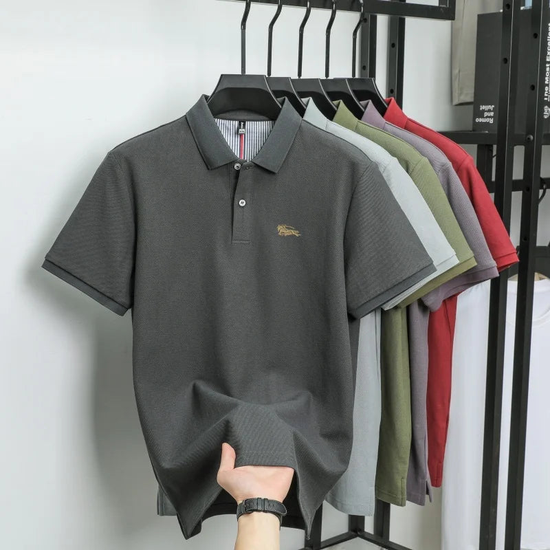 Men's polo shirt, made of pure cotton, breathable and comfortable, featuring a business casual style with a simple design and em