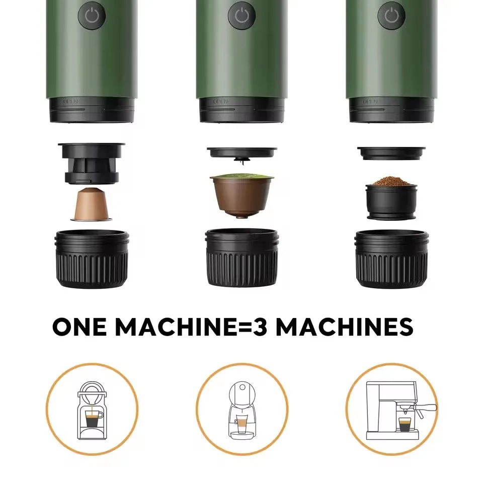Portable 3-in-1 Espresso Machine, 200s Electric Heating, 30s Extraction, Makes 3-5 Cups, Travel Suitable